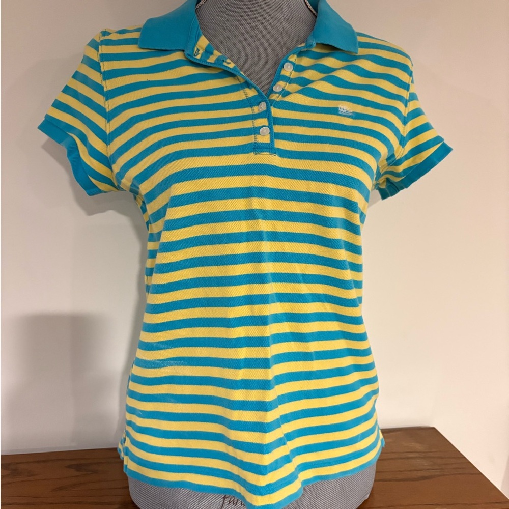 Ralph Lauren Polo Jeans Company women’s Aqua Yellow Striped Polo Shirt size L